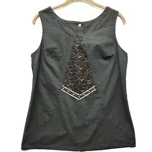 Varda Garfinkel ‎ S Small Vintage Gold Lace Snap Button Back Sleeveless Top